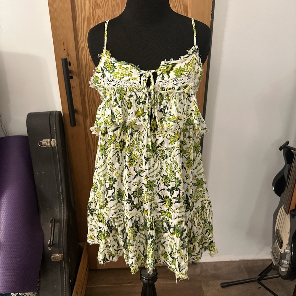 Free People Green and White Floral Mini Dress